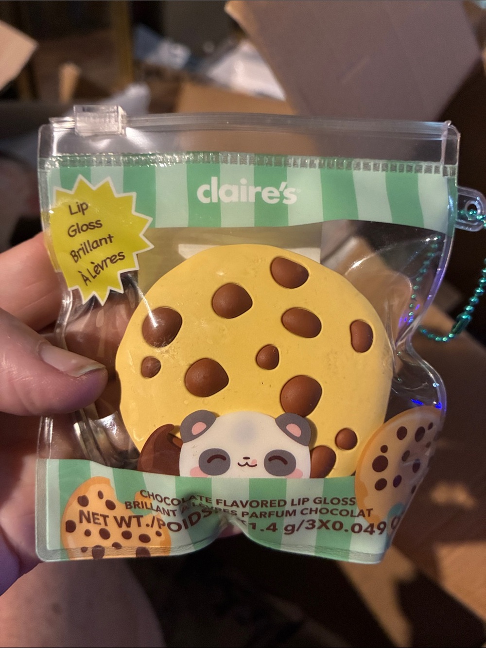 Claire's Yellow & Brown Panda Cookie Lip Gloss Compact
